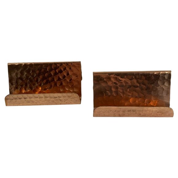 Hammered Copper Business Card Holders - Set Of 2 - Home Office Desk Accessory - Picture 1 of 11
